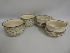 Four decorative chamber pots including two by Doul