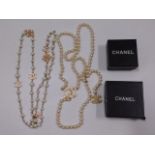 Two Chanel style fashion necklaces, some losses to