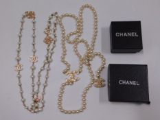 Two Chanel style fashion necklaces, some losses to