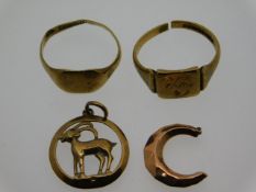 Four pieces of 9ct jewellery, three a/f, 9g