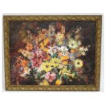 An antique floral still life oil painting, unsigne