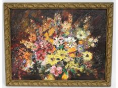 An antique floral still life oil painting, unsigne