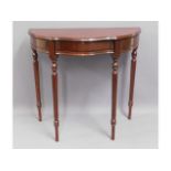 A mahogany D-shaped hall table with drawer, 32in w