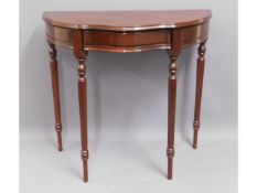 A mahogany D-shaped hall table with drawer, 32in w