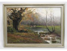 A framed landscape oil painting by John Hewitt, im