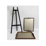 A Victorian painters easel tinned with two oak fra