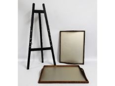 A Victorian painters easel tinned with two oak fra