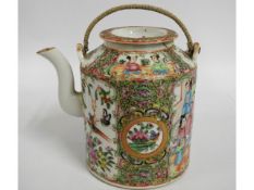 A 19thC. Chinese Cantonese tea pot, fault to rim,