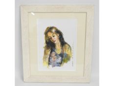 A framed print of a Robert Lenkiewicz painting tit