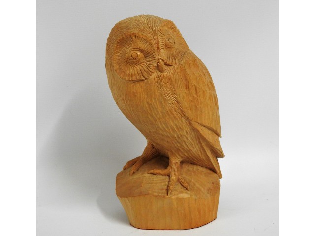 A Peter Boex carved lime wood tawny owl, 10.5in ta