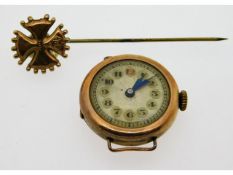 A Victorian 9ct gold tie pin, 0.92g, twinned with