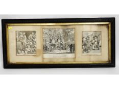 A framed triptych of William Hogarth's Beggers Ope