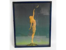 A framed art deco print "Reaching For The Moon", p