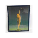 A framed art deco print "Reaching For The Moon", p