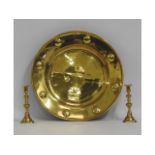 A large antique brass tray, 20in diameter, with a