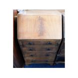 A mahogany bureau with four drawers, 39in high x 2