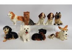 A collection of Sylvac dog models, tallest 5.5in,