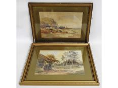 A pair of land & coastal watercolours signed Alfre