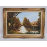 A large gilt framed Arthur Read oil on canvas of River Tavy, Devon, image size 35in x 23.5in