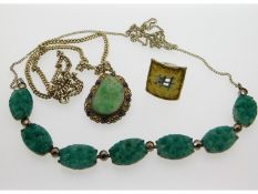 A modern Chinese silver & jade pendant, a jade sil