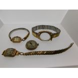 Two 9ct gold cased ladies wristwatches & one plated. all a/f