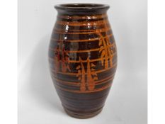 A vintage St. Ives Leach pottery vase, 9.25in tall