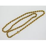 A 9ct gold rope chain, fault to link, 15in long, 5