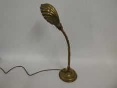 A brass scallop shell table lamp 23in high