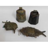 Two cow bells & other items, tallest 6in