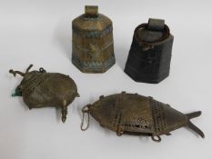 Two cow bells & other items, tallest 6in