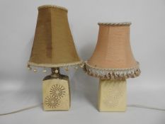 Two retro pottery lamp bases