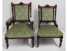 A grandfather & grandmother upholstered chair set,