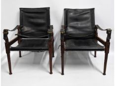 A pair of teak & leather M. Hayat Bros. portable s