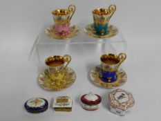 Four Austrian gilded porcelain cups & saucers, thr