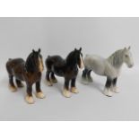 Three Beswick shire horses, 8.25in tall