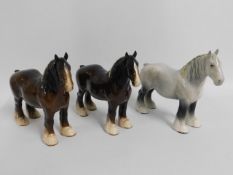 Three Beswick shire horses, 8.25in tall