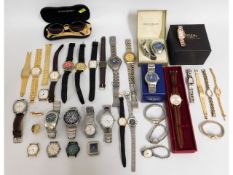 A quantity of mixed fashion watches & a pair of Mo