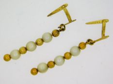 A pair of 9ct gold pearl & gold bead earrings, 30m