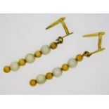 A pair of 9ct gold pearl & gold bead earrings, 30m