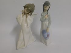 A Lladro figure twinned with one Nao, tallest 9in