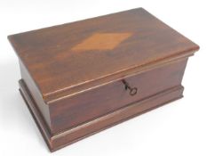 An inlaid wooden jewellery box with key, 10.25in w