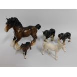 A Beswick shire horse & four others, one pony a/f