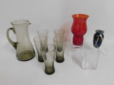 A retro smoked glass lemonade set, a red Scandinav