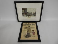 A Lowry print, "Waiting For The Shops To Open" twi