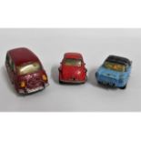 Three Spot-On diecast toy cars, BMW Esetta, Fiat M