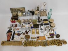 A quantity of mixed items including horse brasses,