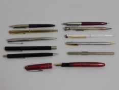 Five Parker pens, one Parker pencil, two Sheaffer