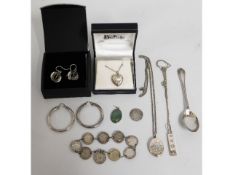 A quantity of silver & white metal items including