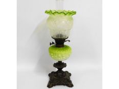 A Victorian lime coloured opaline glass oil lamp w