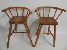 Two elm & beech child's high chairs, approx. 28.75